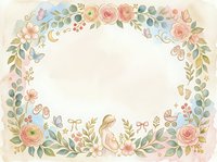 Ornamental floral frame with roses, botanical elements, and celestial symbols on cream background, suitable for invitations, greeting cards, and decorative design projects.