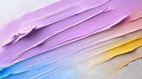 Soft feathered brush strokes in pastel colors create gentle waves across canvas, featuring lavender, pink, blue and yellow hues blending seamlessly in abstract composition.