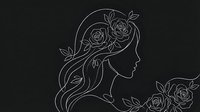 Elegant line art silhouette of woman with flowing hair adorned with roses on dark background for feminine design projects and romantic branding.