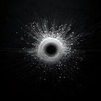 Abstract cosmic black hole with radiating light particles against dark background, creating dramatic space-inspired visual effect.