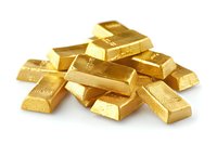 Stack of shiny gold bars arranged on white background, representing wealth, financial investment and precious metal trading. Isolated photo for banking designs.