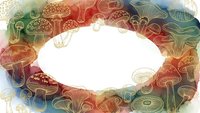 Colorful mushroom border frame with white center space for text or design elements. Fantasy fungi illustration with vibrant autumn colors and organic shapes.