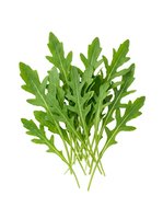 Fresh arugula leaves isolated on white background, ready for culinary design projects, food packaging, restaurant menus, and healthy eating content.
