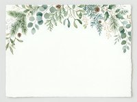 Watercolor greenery border with eucalyptus, ferns, and pine branches on cream background, isolated for invitations, cards, and design projects.