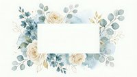 Elegant floral frame with cream roses and eucalyptus leaves surrounding blank white space for text or design elements on soft background.