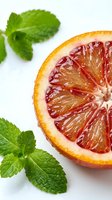 Sliced grapefruit with fresh mint leaves on white background, isolated and ready for food, beverage, wellness, and culinary design projects.
