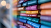Colorful markers arranged in diagonal rows with soft bokeh background effect, creating artistic depth of field for creative and educational concepts.