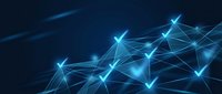 Abstract blue network connections with glowing nodes and lines on dark background for technology and digital communication concepts.