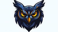 Stylized dark blue owl head with fierce glowing orange eyes and sharp features on white background, ready for mascot, logo and gaming design use.