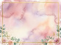 Watercolor wash background with soft pink, purple, and cream tones, isolated floral frame with roses and eucalyptus for invitations, cards, and design projects.