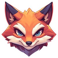 Stylized red fox head with bright blue eyes and expressive features on white background, ready for mascot, gaming, or brand design applications.