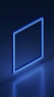 Blue neon square frame on dark background, glowing electric light tube border with empty space for text or design, modern digital art style.