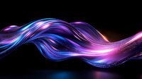 Flowing abstract waves in vibrant neon blue, pink and purple colors with glowing light effects and particles against black background, creating dynamic motion design.