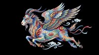 Ornate mythical dragon creature with flowing mane and wings, featuring intricate decorative patterns in blue, gold, and red tones. Isolated on transparent background, ready for t-shirts, clipart, stickers, and print-on-demand designs.