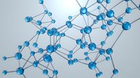 Blue molecular structure network with interconnected atoms and bonds for scientific research and chemistry education concepts.