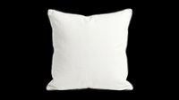 White square throw pillow with dark piping trim, isolated on transparent background. Ready for home decor mockups, print on demand, sublimation, and t-shirt design use.