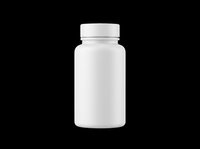 White plastic supplement bottle isolated on transparent background, ready for label mockup, print on demand, packaging design, stickers, and product branding use.