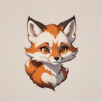 Adorable cartoon fox character with expressive amber eyes and fluffy white and orange fur on neutral background, suitable for children's book illustration or mascot design.