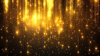 Golden light rays and sparkles falling from above against dark background, creating magical atmospheric effect with glowing particles and bokeh for festive designs.