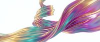 Flowing abstract ribbons with vibrant gradient colors of purple, gold, cyan and magenta swirl dynamically across white background for creative design projects.