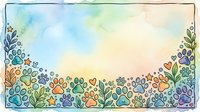 Watercolor border with colorful paw prints, hearts, and botanical elements on white background. Isolated design suitable for pet-related projects, greeting cards, and animal-themed merchandise.
