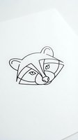 Minimalist raccoon face line art drawing with geometric shapes on white background for modern design projects and creative applications.