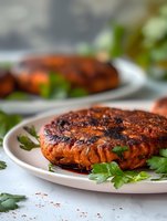 Grilled salmon fillet with herbs and spices on white plate, healthy seafood dinner with fresh parsley garnish for restaurant menu and cooking concepts.