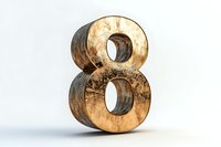 Bronze metallic number eight on white background with reflection, dimensional numeral with aged patina texture and weathered surface finish.