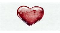 Red watercolor heart shape with soft edges and textured paint effects on white background, romantic artistic element for Valentine's Day designs and love themes.