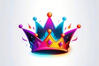 Vibrant royal crown in gradient colors from pink to blue with glowing effect and decorative gems, isolated on light background for gaming and branding designs.