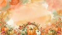 Autumn harvest border with pumpkins, gourds and fall foliage on watercolor background for seasonal greeting cards, invitations and thanksgiving designs.