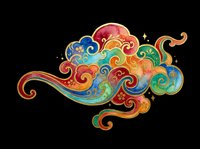 Ornate decorative flourish with swirling ribbons and circular elements in vibrant jewel tones, gold accents, and intricate patterns. Isolated on transparent background, ready for t-shirts, clipart, stickers, and print-on-demand designs.