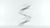 White spiral staircase with glass railings on clean background, modern architectural element for interior design projects and contemporary concepts.