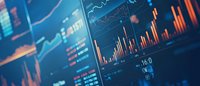 Financial data visualization with colorful stock market charts and graphs on digital display showing trading analytics and market performance.