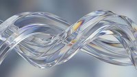 Transparent twisted glass ribbons with flowing wave patterns and golden accents on blurred background. Suitable for abstract backgrounds, design elements, and modern graphics.