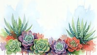 Watercolor succulent border with colorful plants and leaves on white background for wedding invitations, greeting cards and botanical designs.