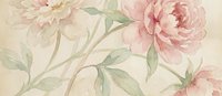 Watercolor peony flowers with soft pink petals and green leaves on cream background, botanical floral pattern for feminine decor and romantic design projects.