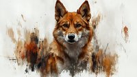 Red fox portrait with watercolor splash effect on white background, artistic wildlife illustration showing detailed facial features and rustic brown tones. Digital art for wall decor.