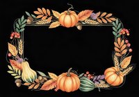 Autumn harvest frame with pumpkins and colorful fall leaves on black background, perfect for seasonal designs and thanksgiving decorations.
