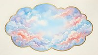 Watercolor cloud frame with pastel pink, blue, and purple hues, golden outline, dreamy sky texture for cards, invitations, and wall art.