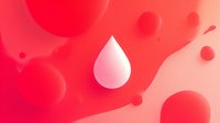 White water drop on vibrant red gradient background with floating spherical bubbles, creating modern abstract composition for health or cosmetic design.