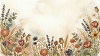 Wildflower meadow with lavender, daisies, and dried botanical elements arranged on cream background, suitable for wedding invitations, greeting cards, and nature-themed designs.