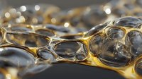 Golden honey bubbles with translucent spheres creating organic foam texture. Natural sweetness and viscosity captured in macro detail for culinary designs.