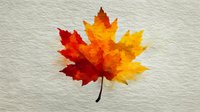 Watercolor maple leaf in vibrant autumn colors of red, orange and yellow on textured paper background, isolated for seasonal designs.