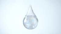 Crystal clear water droplet with rainbow reflections on white background for clean design projects and environmental concepts.