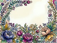 Watercolor floral frame with colorful flowers, leaves, and swirls on a light background, perfect for greeting cards and invitations.