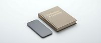 Smartphone and hardcover book on white background, representing the balance between digital and traditional learning in modern education.