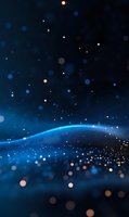 Abstract digital wave with glowing particles and bokeh effects on dark blue background, futuristic technology concept for business presentations.