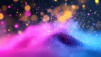 Vibrant cosmic background with glowing pink and blue particles creating dynamic motion effect, sparkling bokeh lights and magical dust for festive designs.