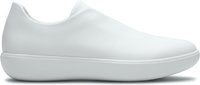 White slip-on sneaker with smooth upper and cushioned sole, isolated on white background, ready for design use in footwear catalogs and retail.